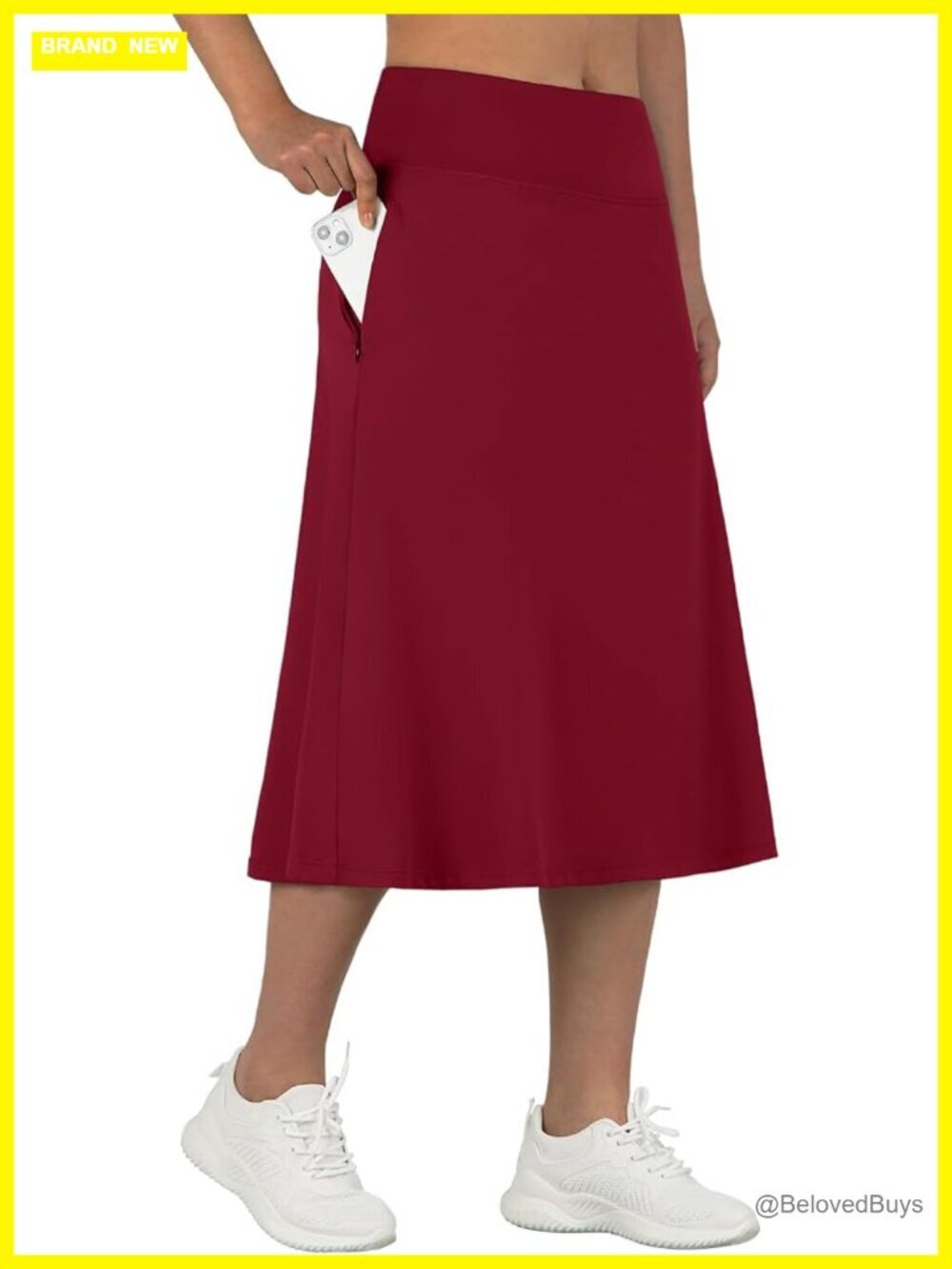 Women's Midi Length Skort with Pockets UPF50+ Below Knee Athletic